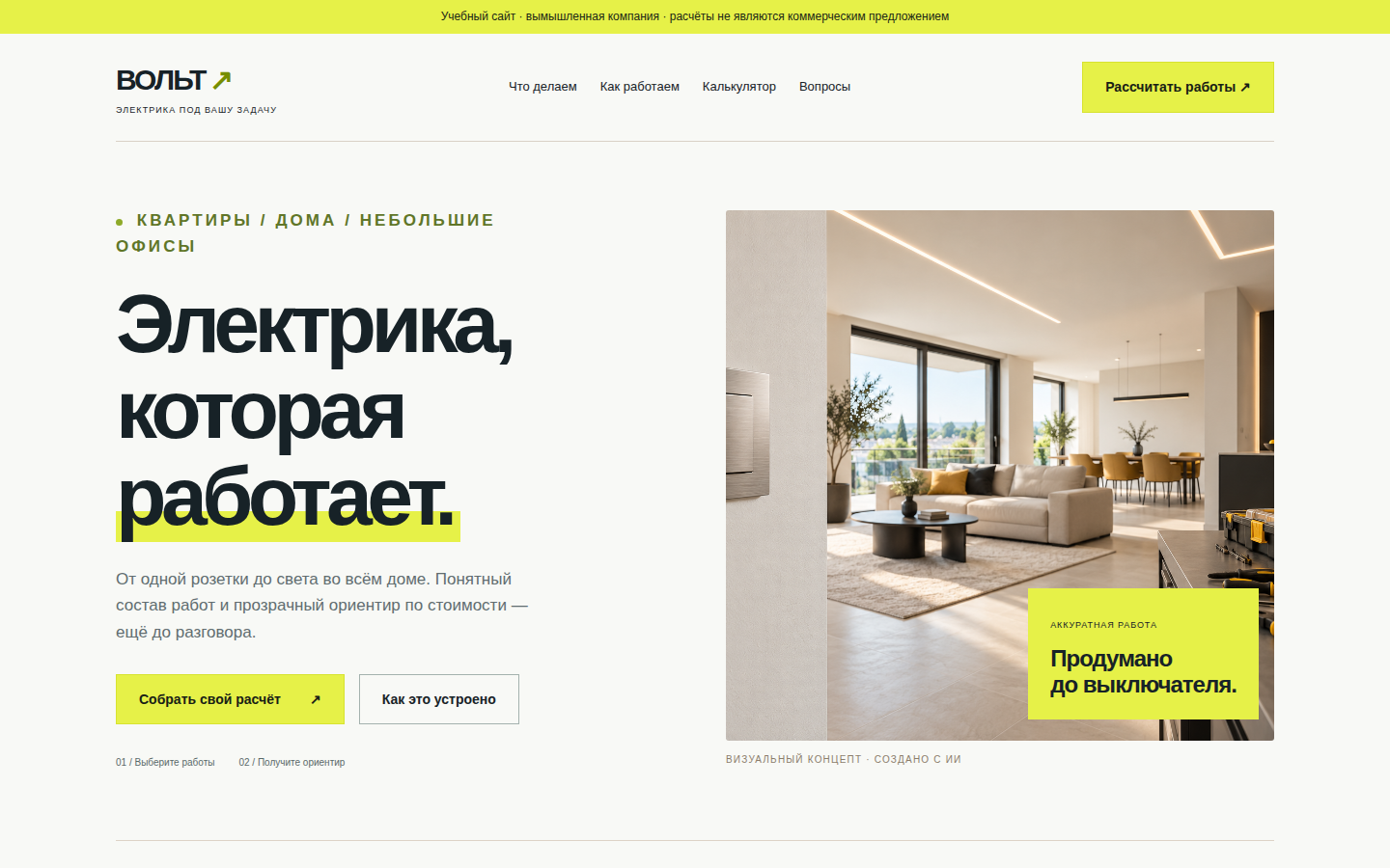 Скриншот рабочего демосайта «Электромонтаж»